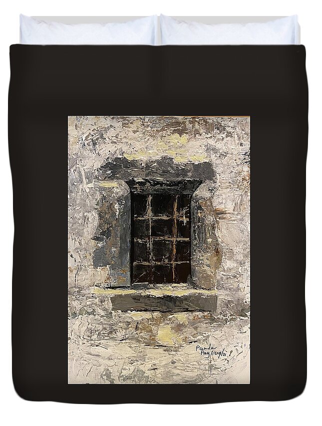 Painting Duvet Cover featuring the painting Window in Stone by Paula Pagliughi