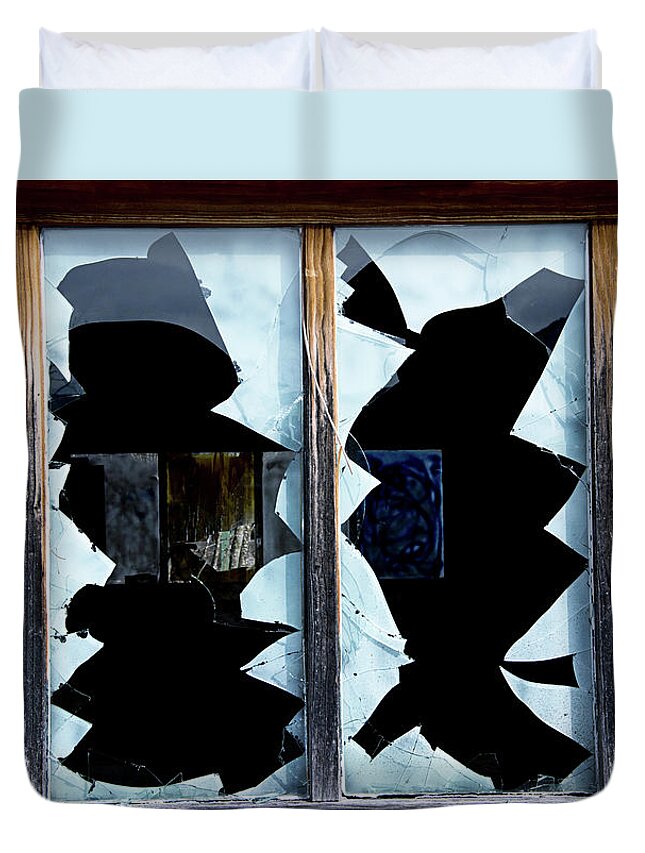 Window Duvet Cover featuring the photograph Window Panes Break by Bernhard Schaffer