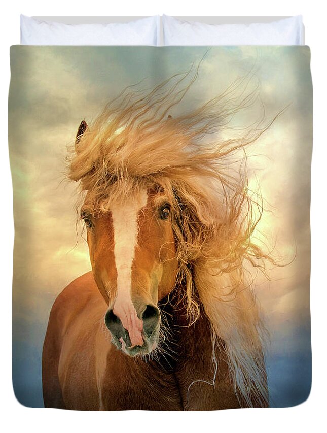 Horse Duvet Cover featuring the digital art Windswept by Nicole Wilde