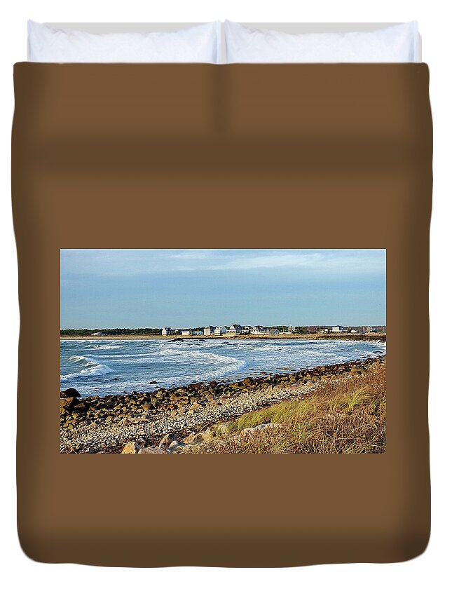 Horseneck Beach Duvet Cover featuring the photograph Windy on the Ocean by Lyuba Filatova