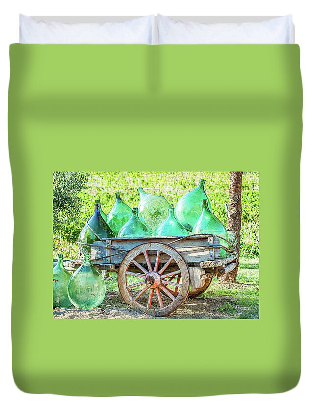 Tuscany Photography Duvet Cover featuring the photograph Wine Cart by Marla Brown