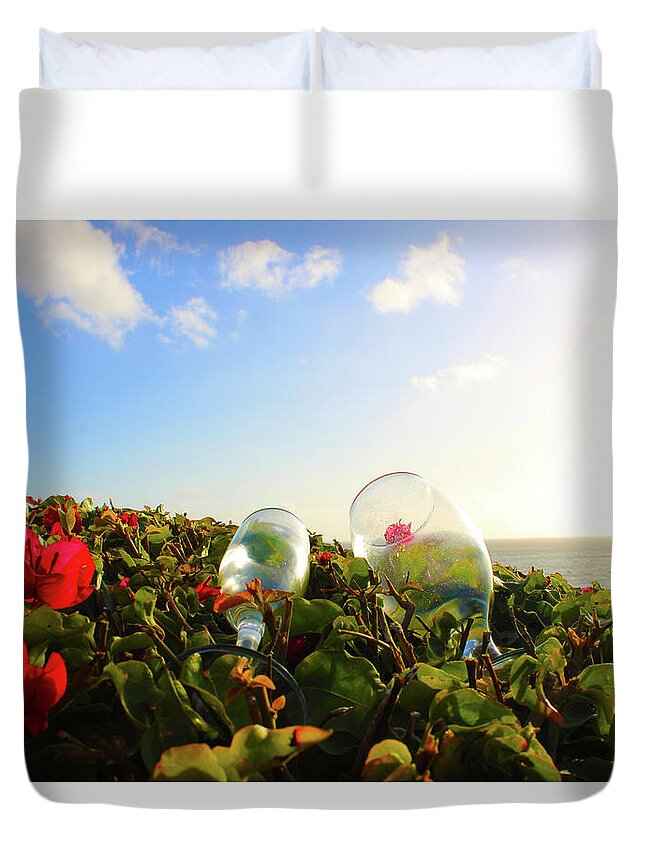 Flowers Duvet Cover featuring the photograph Wine on the Beach by Marcus Jones