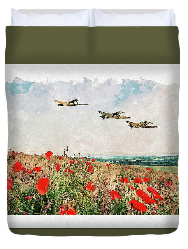 Spitfire Poppies Duvet Cover featuring the digital art Winged Angels by Airpower Art