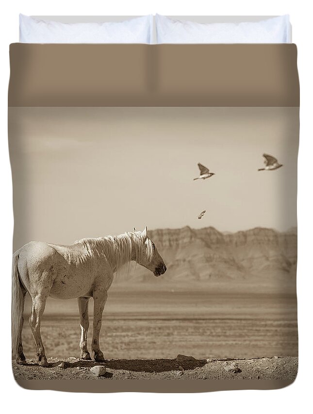 Wild Horses Duvet Cover featuring the photograph Feathered Angels by Mary Hone