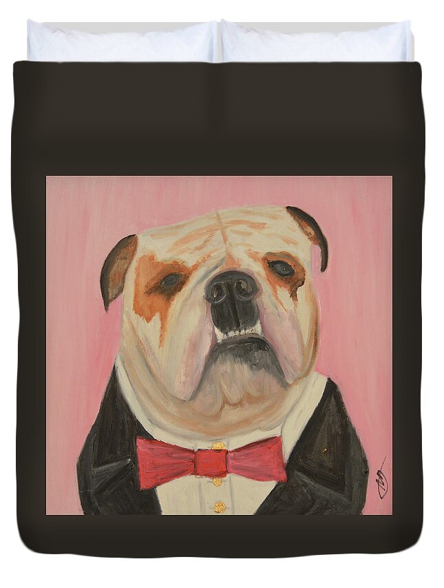 Dogs Duvet Cover featuring the painting Winston Goes To a Party by Anita Hummel