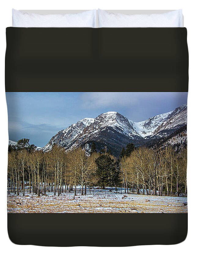 Rocky Mountain National Park Duvet Cover featuring the photograph Winter Aspens by Douglas Wielfaert