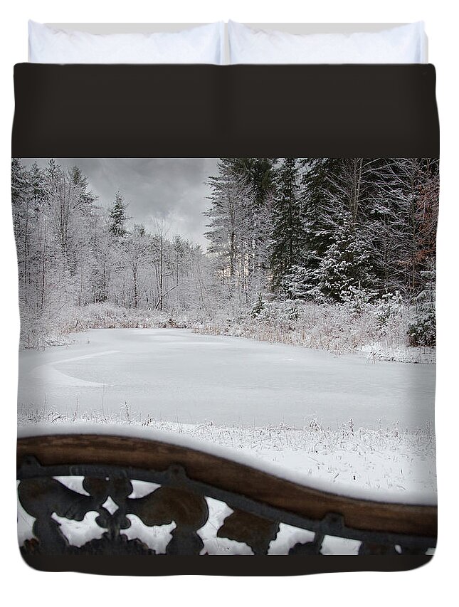 Winter Duvet Cover featuring the photograph Winter at the Pond by Moira Law