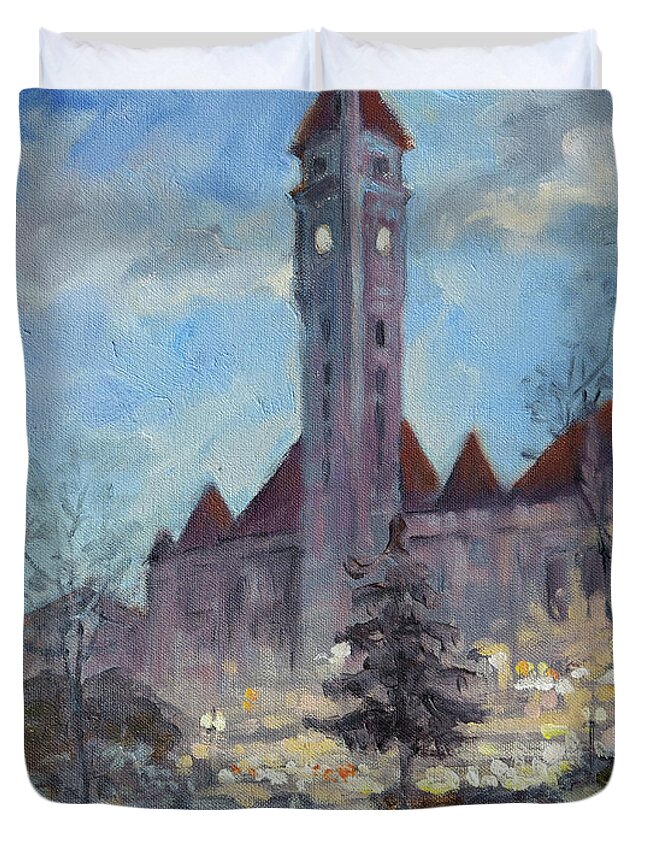 Union Station Duvet Cover featuring the painting Winter dusk - Union Station by Irek Szelag