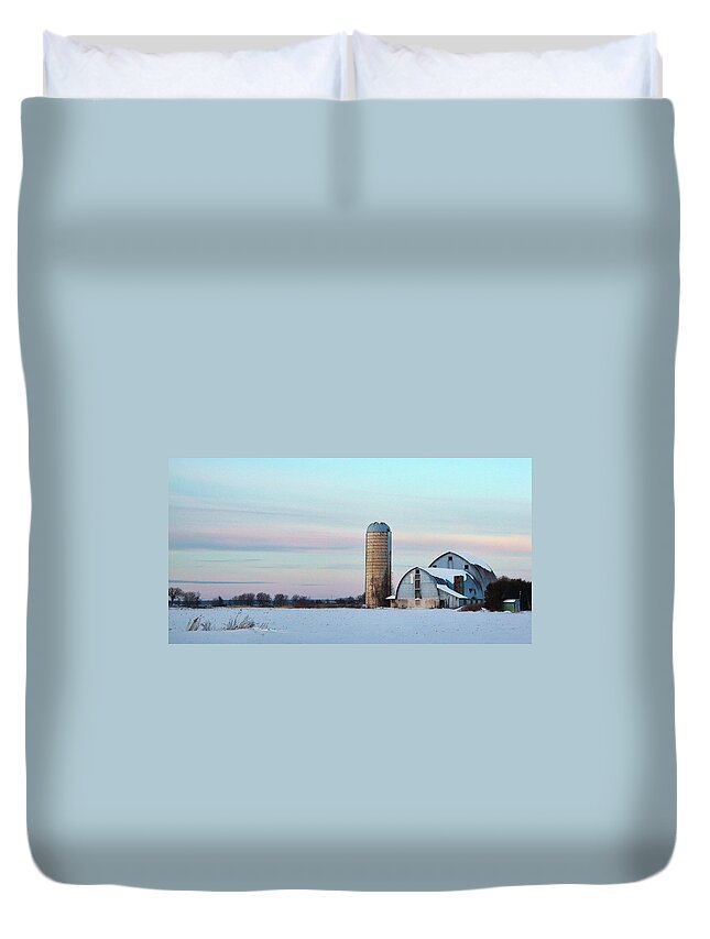 Winter Duvet Cover featuring the photograph Winter Farm and Barns Ontario by Tatiana Travelways