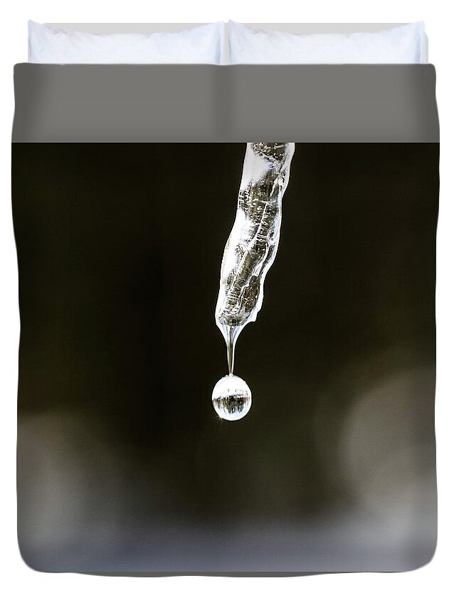 Water Duvet Cover featuring the photograph Winter Icicle Macro 2 by Amelia Pearn