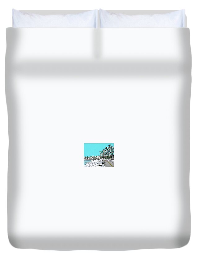 Snow Valleystream Newyork Lake Ice Duvet Cover featuring the painting Winter in Hendrickson Park by Mike Stanko
