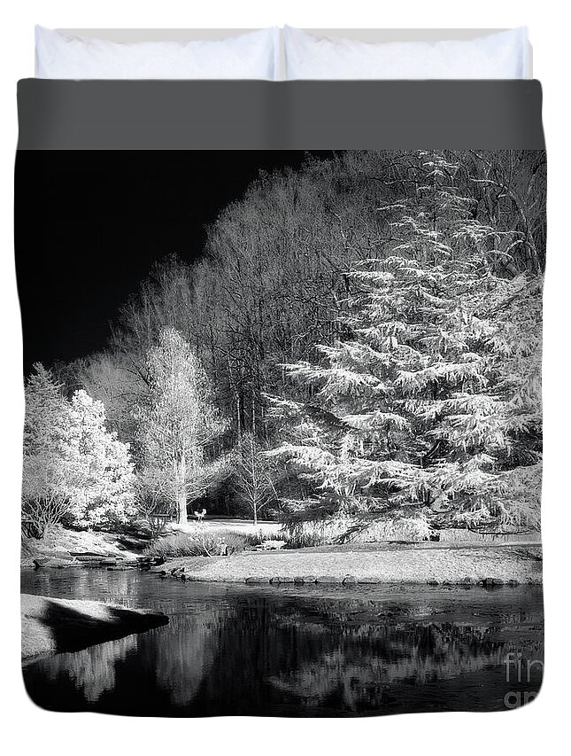 B&w Duvet Cover featuring the photograph Winter in the park by Izet Kapetanovic