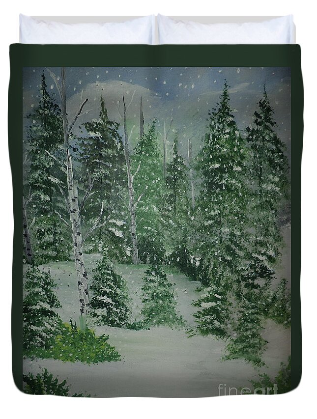 Landscape Duvet Cover featuring the painting Winter In The Pines Painting # 59 by Donald Northup