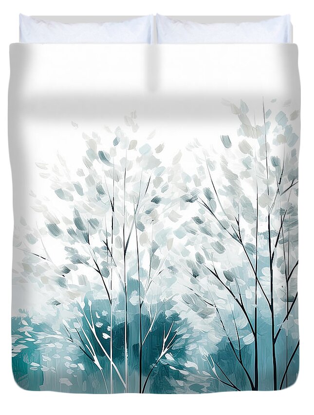 Blue Duvet Cover featuring the painting Winter Leaves by Lourry Legarde