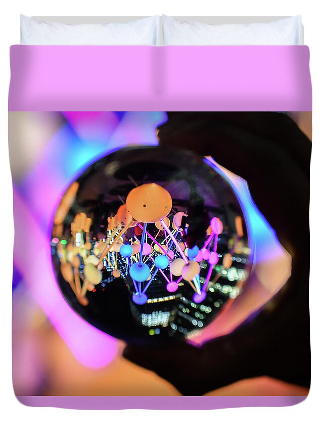 Glass Ball Duvet Cover featuring the photograph Winter lights globe by Andrew Lalchan