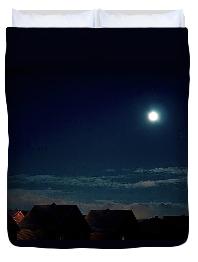 Winter Moonlight Duvet Cover featuring the photograph Winter moonlight over Gatineau, Quebec, Canada by Tatiana Travelways
