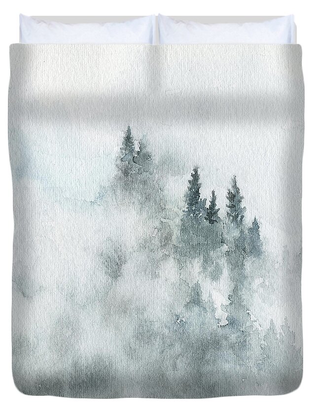 Winter Duvet Cover featuring the painting Winter Mountain Air by Ink Well