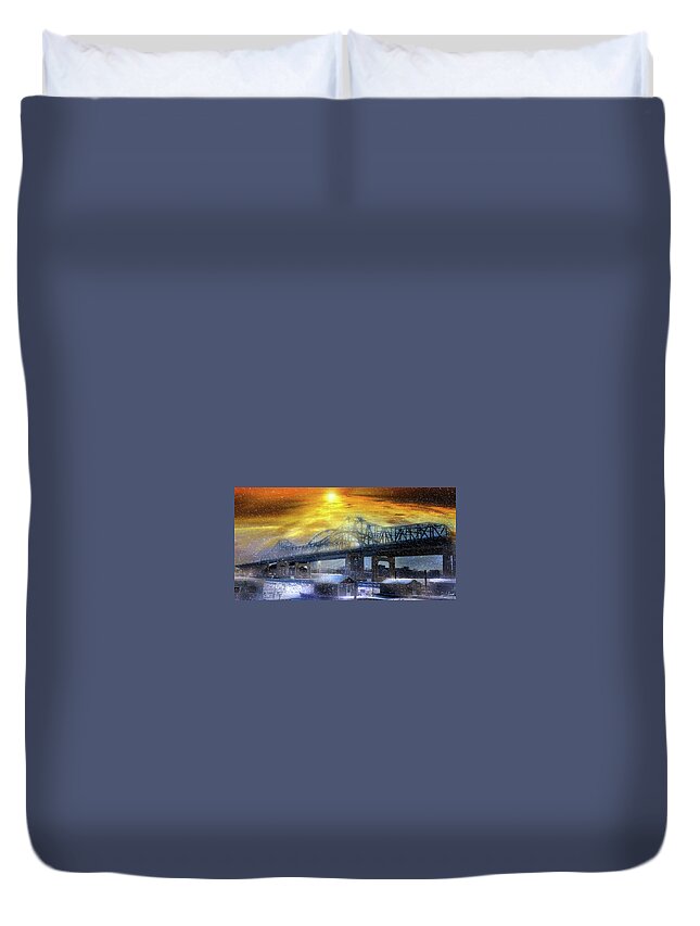 Bridge Winter Mississippi Snow Sun Duvet Cover featuring the photograph Winter Obscure by Phil S Addis