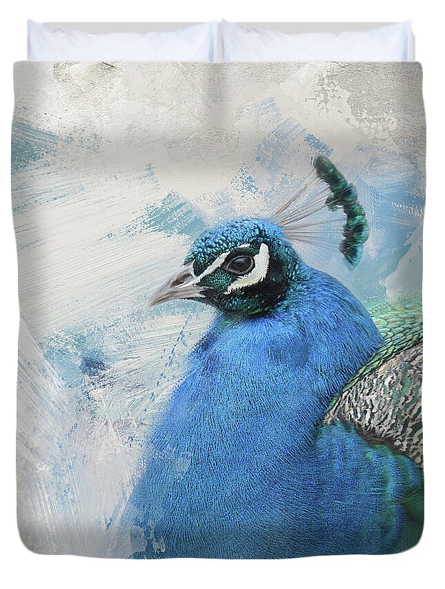 Peacock Duvet Cover featuring the photograph Winter Peacock Patrol by Jai Johnson