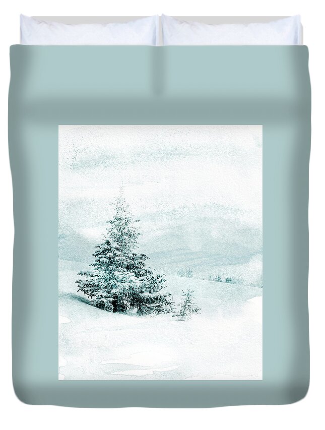 Trees Duvet Cover featuring the mixed media Winter Solitude 2 by Colleen Taylor