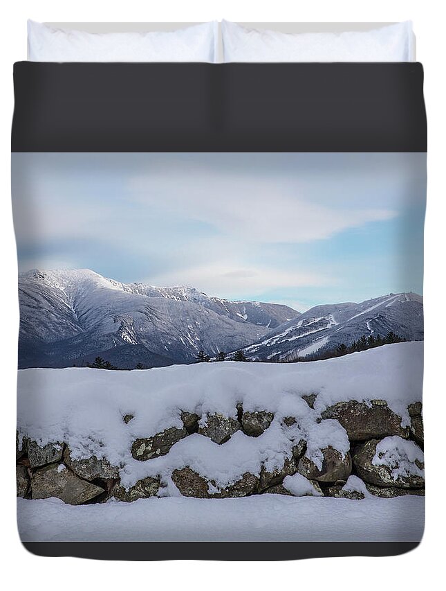 Winter Duvet Cover featuring the photograph Winter Stone Wall Sugar Hill View by Chris Whiton