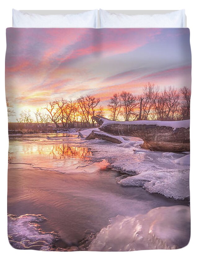 Winter Duvet Cover featuring the photograph Winter Sunrise on the Platte by Darren White