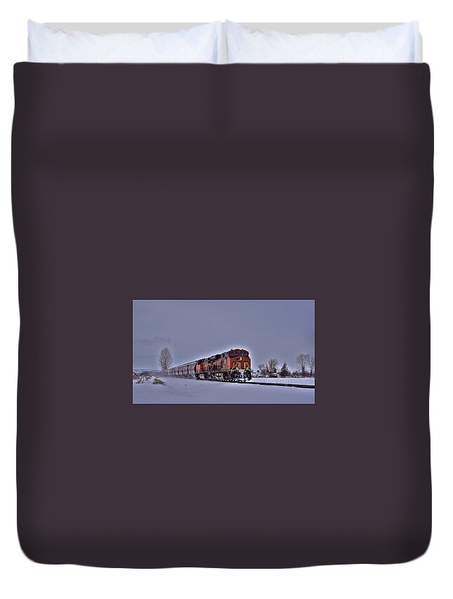 Train Duvet Cover featuring the photograph Winter train by Lynn Hopwood
