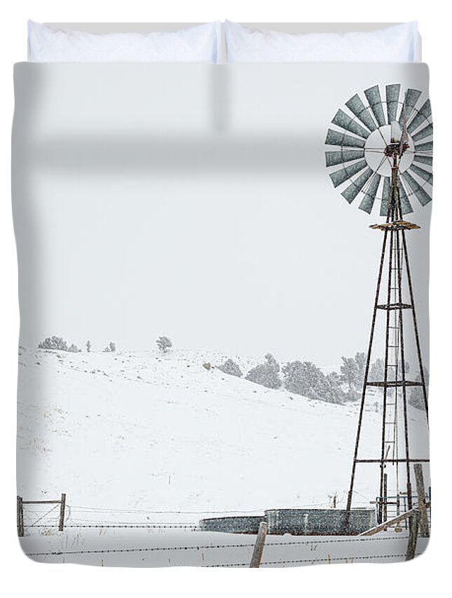 Windmill Duvet Cover featuring the photograph Winter Windmill by Darren White
