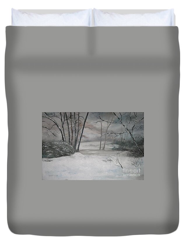 Oil Painting Duvet Cover featuring the painting Winter's Dawning Oil Painting by Catherine Ludwig Donleycott