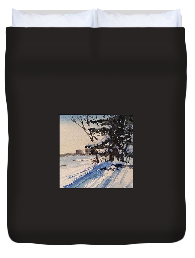 Landscape Duvet Cover featuring the painting Wintery Afternoon by Sheila Romard