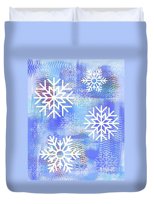 Winter Duvet Cover featuring the mixed media Wintry Wonderland Abstract by Donna Mibus