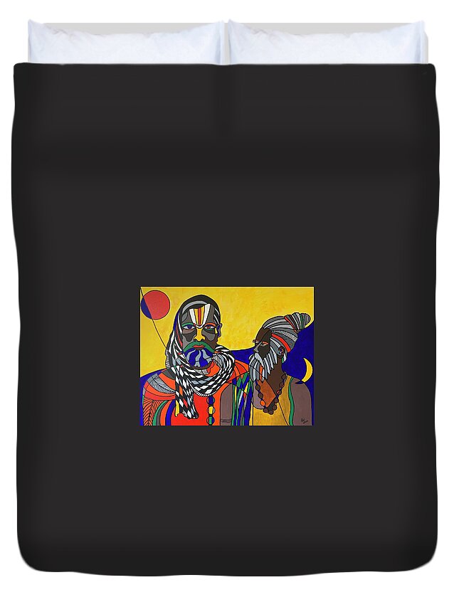 Cubism Duvet Cover featuring the painting Wise Men by Raji Musinipally