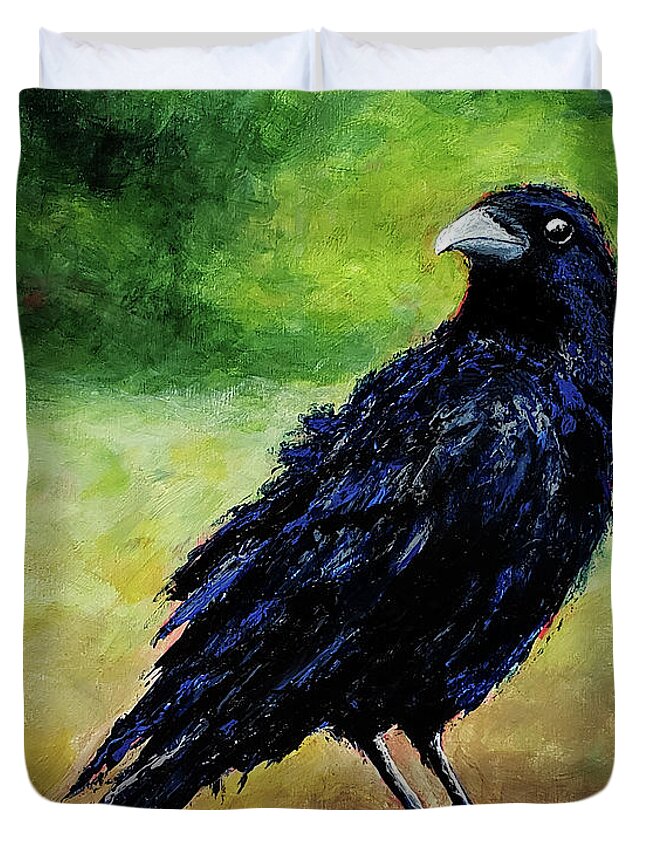 Crow Duvet Cover featuring the painting Wishful Thinking by Cindy Johnston