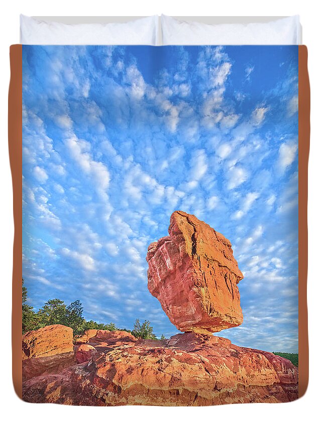 Balanced Rock Duvet Cover featuring the photograph Wodan, The Germanic Sky God, In A State Of Equilibrium For Countless Centuries, Balanced Rock by Bijan Pirnia