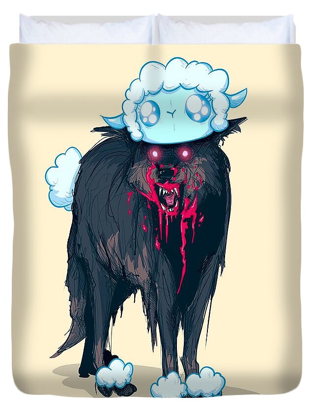 Wolf Duvet Cover featuring the digital art Wolf Sheep by Ludwig Van Bacon