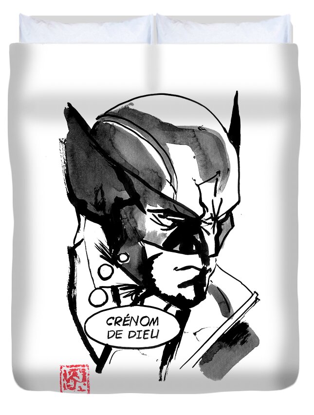 Wolverine Duvet Cover featuring the drawing Wolverine Crenom De Dieu by Pechane Sumie