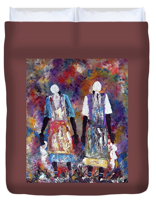  Duvet Cover featuring the painting Woman Of Peace by Peter Sibeko