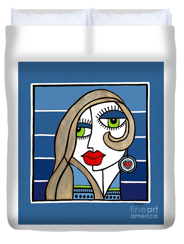 Woman Duvet Cover featuring the digital art Woman with Earring by Diana Rajala