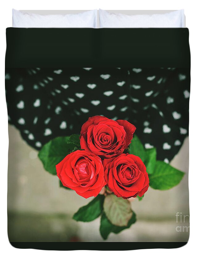Woman Duvet Cover featuring the photograph Woman with roses by Jelena Jovanovic