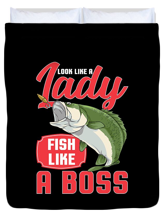 Womens Fishing Gifts for Women Fish Lady Duvet Cover