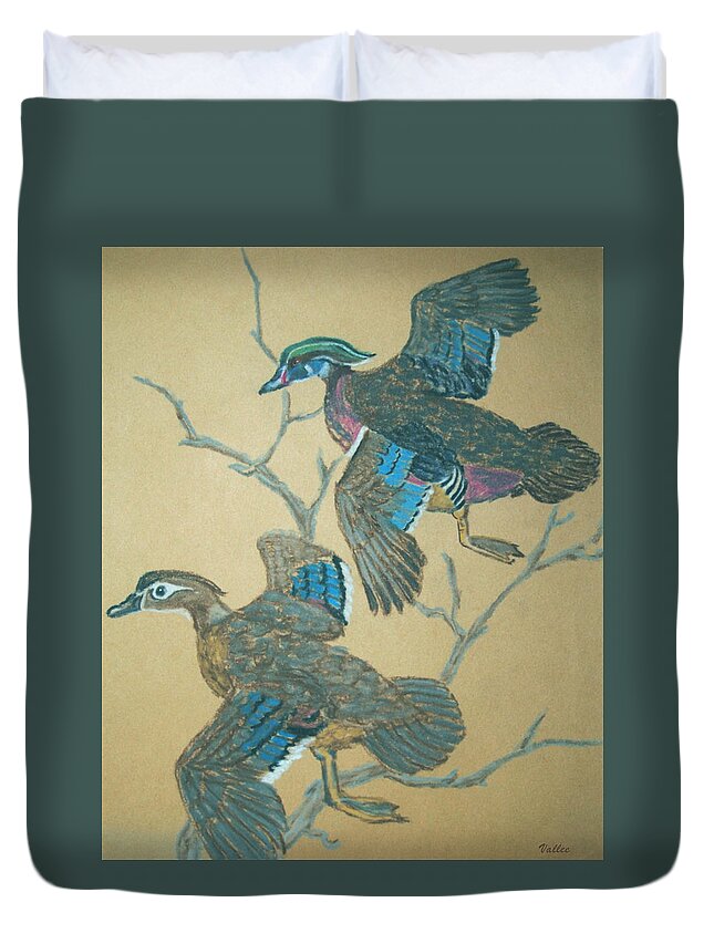 Nature Duvet Cover featuring the pastel Wood Ducks by Vallee Johnson