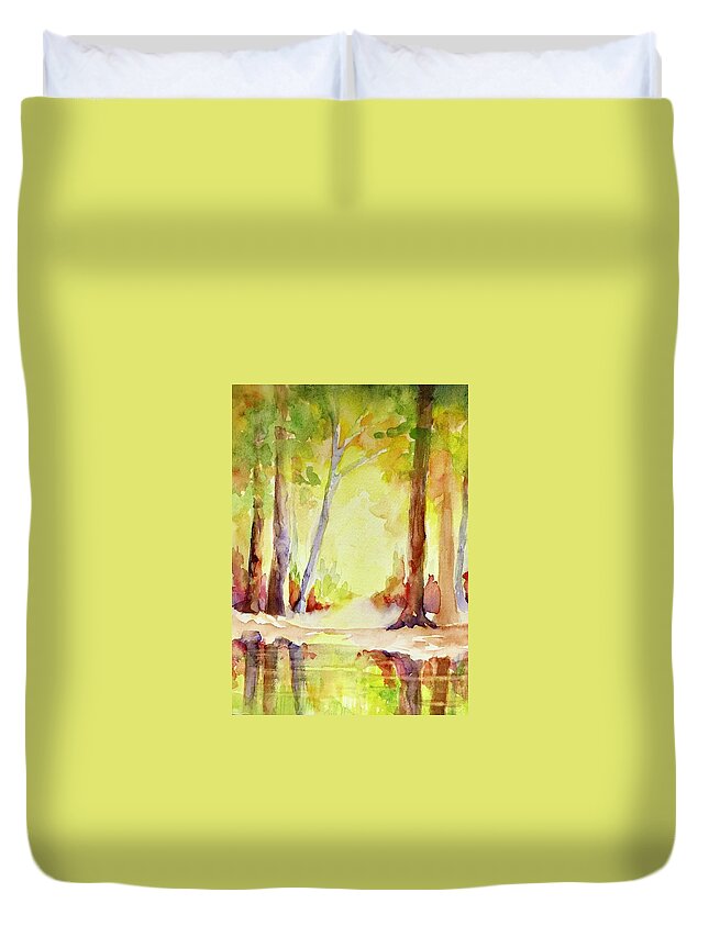 Forest Duvet Cover featuring the painting Wood Element by Caroline Patrick