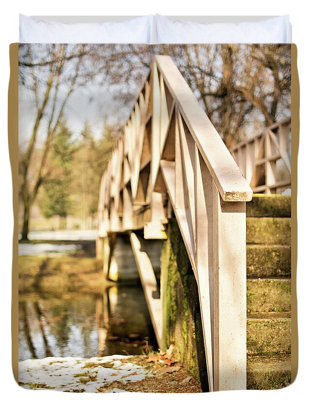 Bridge Duvet Cover featuring the photograph Wooden bridge by Mendelex Photography