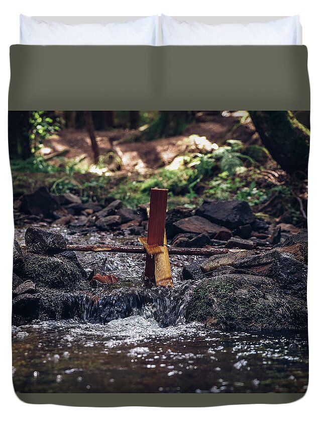Generate Duvet Cover featuring the photograph Wooden mill driven by a river by Vaclav Sonnek
