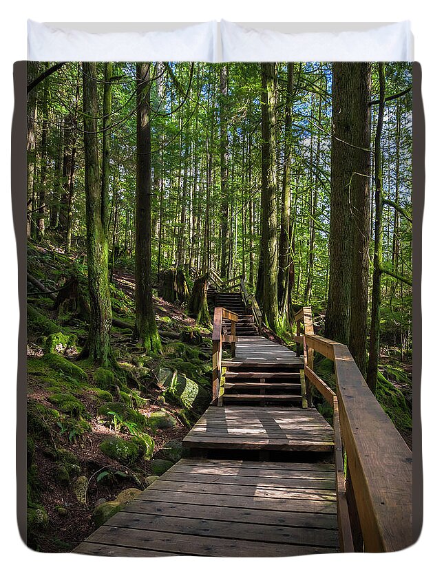 Alex Lyubar Duvet Cover featuring the photograph Wooden Staircase on a Hiking Trail by Alex Lyubar