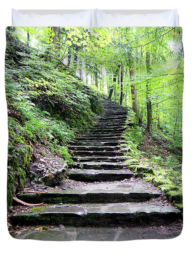Woodland Duvet Cover featuring the photograph Woodland Stairs by Flinn Hackett