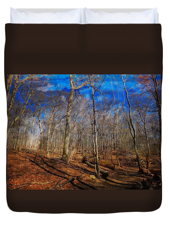 Woods Duvet Cover featuring the digital art Woods with Deep Blue Sky by Russ Considine