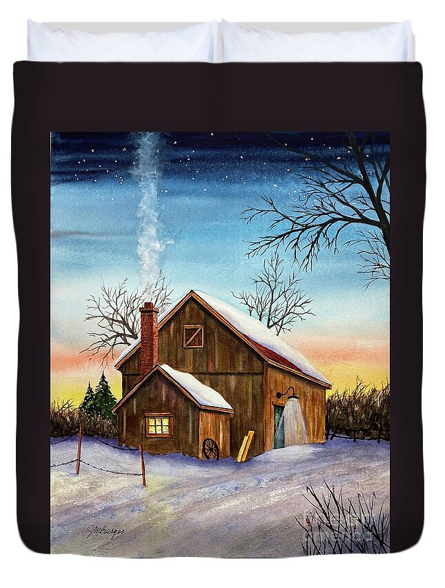 Barn Duvet Cover featuring the painting Working Late by Joseph Burger