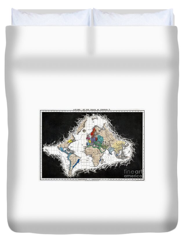 15th Century Duvet Cover featuring the drawing World Map, 15th-17th Century by Edward Quin