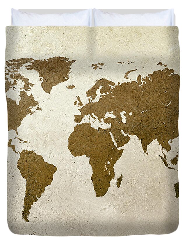 World Map Duvet Cover featuring the digital art World Map Brown by Michael Tompsett